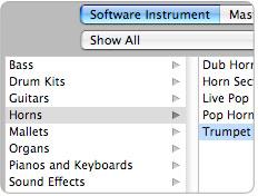 Change the instrument used for a software instrument track 1. Double-click the track header of the software instrument track you want to change. 2.
