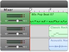 With the guitar and piano loops both selected, drag the playhead to the beginning of measure 5. 4. From the Edit menu, choose Split.