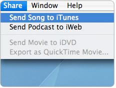 Export your song to itunes 1. From the Share menu, choose Send Song to itunes. 2. Notice that itunes opens and starts playing your song. 3.
