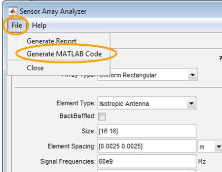 designing the array is complete, you can generate MATLAB code from the app and either use