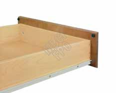 DRAWER GUIDES: Side-Mount, Epoxy-Coated, Double Rails, Captured on Two Sides, Built-In Drawer Stop BOX JOINT: Stapled, Butt Joint DEPTH: 20" Deep on Base Cabinets, 18" Deep on Vanity Cabinets