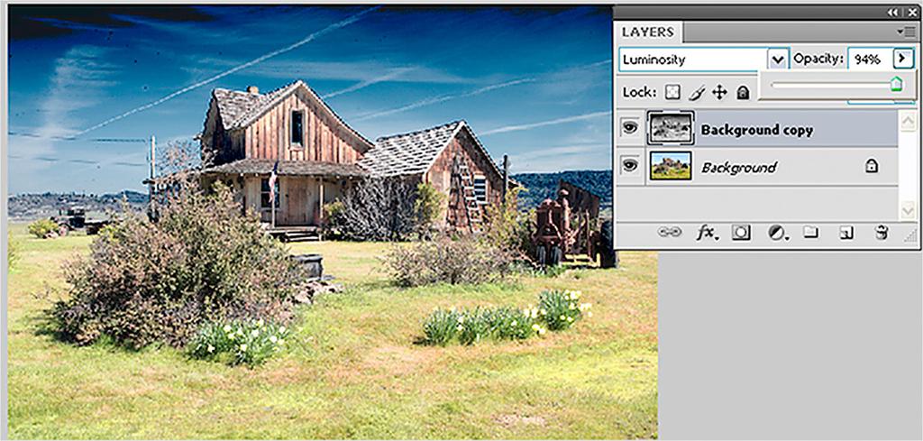 You can moderate the effect by lowering the opacity of the top layer. 6. Flatten the image using: Layer Flatten Image 7. To complete the simulation.