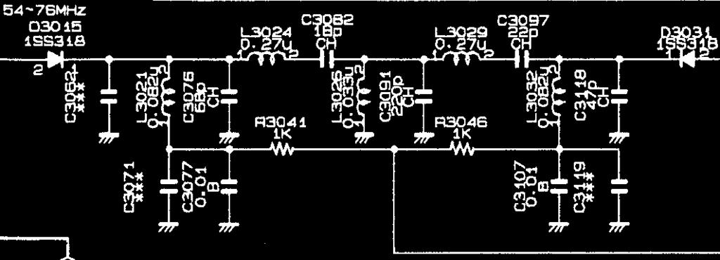Figure 3: Original Yaesu FT-847 54-76 MHz TX filter circuit diagram Figure 4: Original Yaesu FT-847 54-76 MHz TX filter simulated transfer These filters have significant ripple in the passband