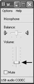 Microphone fader up or down (this does not effect the volume of the microphone signal being