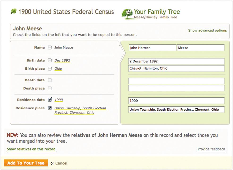 Add details on someone already in your tree. If this record matches a person or even multiple people already in your tree, select Attach next to the appropriate name(s).