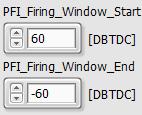 PFI_Firing_Window_Start / PFI_Firing_Window_End Tip Strip: Start of angle-based window around all injection events for a channel, End of angle-based window around all injection events for a channel