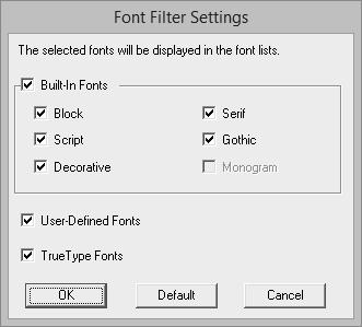 Advnced Opertions for Entering Text User-defined fonts 4 Select the check oxes for the fonts to e displyed, nd cler the check oxes for the fonts to e hidden.