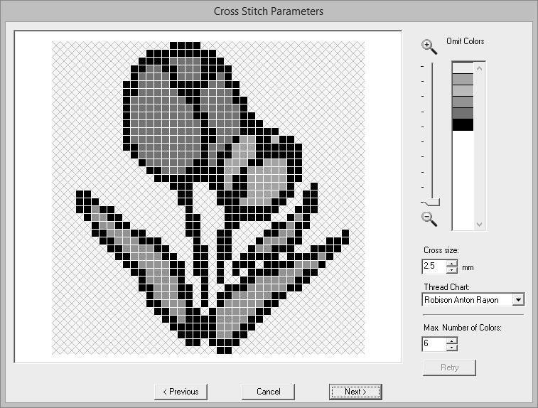 Tutoril 6-2: Cross Stitch 5 Click [Next]. In this dilog ox, the cross size nd the numer of colors cn e specified.