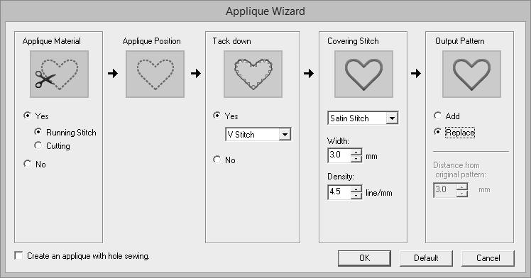 Tutoril 8-1: Creting Appliqués 2 Specify settings in the [Applique Wizrd] dilog ox in the following order - f.