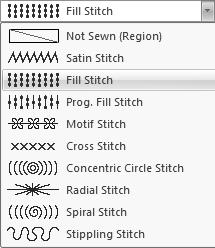 type 1 Click in sew type selector. 2 Click the desired sew type.