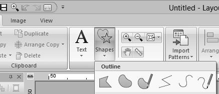 2 Click [Shpes] in the [Tools] group, nd then click tool icon under [Outline] to select the desired Outline tool. 2 Click in the Design Pge to specify the next point.