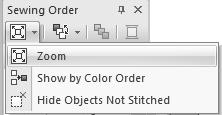 Checking Emroidery Ptterns 3 Click in the [Sewing Order] pne, nd then click [Zoom] nd [Show y color order].