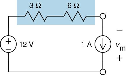 Figure 34 Separating the circuit from Figure 33 into two parts. Figure 35 The circuit from Figure 34 after replacing series resistors with an equivalent resistor.