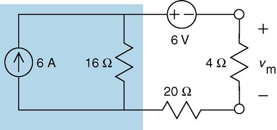 Example 4: Consider the circuit shown in Figure 37. Find the value of the voltage measured by the voltmeter. Figure 37 The circuit considered in Example 4.