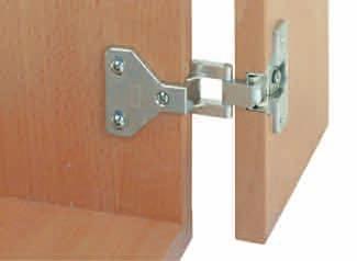 REGULA Concealed hinge for wooden doors, 6 mm gap Material: Zinc alloy cup and hinge arm Arm fixing: For screwing into 2 mm series drilled holes or press fitting Installation: Door to cabinet with
