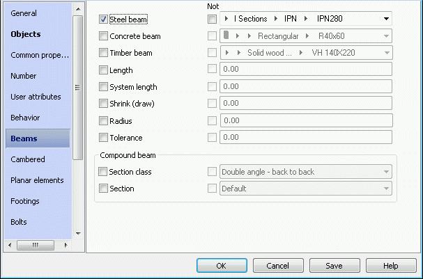 On the Beams tab: Select the section class: IPN. Select the section size: IPN280.