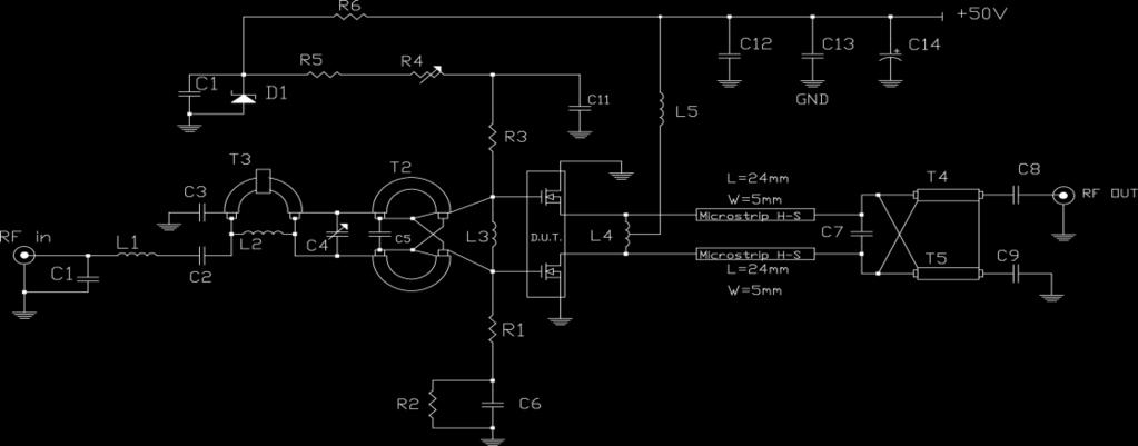 Test circuit 175-230 MHz 8 Test circuit 175-230 MHz Figure 24: 175-230 MHz test circuit layout (engineering fixture) Table 8: 175-230 MHz circuit layout component part list Component Description PCB