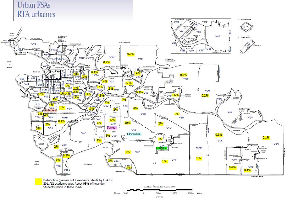 APPENDIX B: Map of Urban FSAs in Greater Vancouver and Distribution of