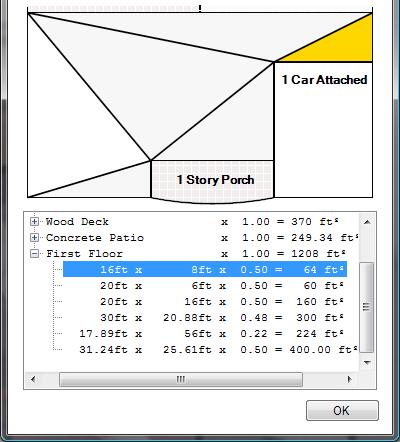 Area Calculations This feature in ACI Sketch allows you to visually see the area calculation proof, as well as display it on your printout.