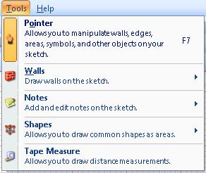 Tools Menu Pointer (F7) Pointer/Grab tool is used to select and modify nearly any object on the sketch (See also: Pointer Tool).