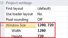 Also, in the Properties bar change the Window Size in the Project settings section to a width of 1280 and height of 720. Both of these numbers are using pixel units.