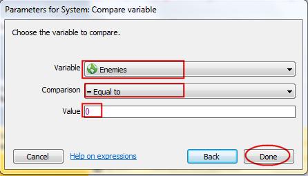 Adding a sub event is similar to adding any other Construct event. Select System for the object and select the Compare variable condition.
