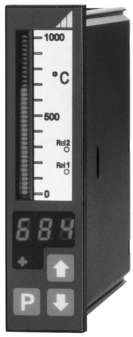 PROLUX 96 x 24 mm with 5 segments, Design The PROLUX light-strip indicator, 96 x 24 comprises: Basic device with display and pushbutton unit Plug-in measuring range module Plastic ABS housing