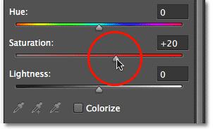 Click and drag thesaturation slider towards the right to boost the overall color saturation.