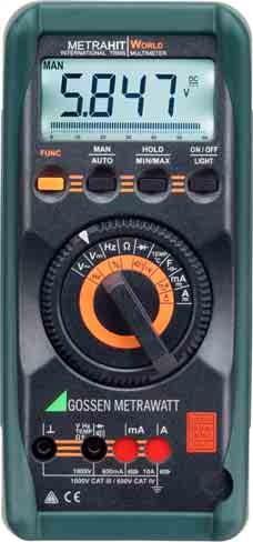 Multimeters Metrahit X-tra 4½ Place 12,000 count TRMS, 23 multimeter function Automatic blocking sockets Frequency (Hz, MHz), duty cycle, resistance, capacitance, continuity test & diode test CAT III