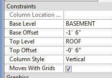 Structural Columns and Walls 27. Select Modify or ESC to exit the column command. 28. Window around the columns so they are all selected. 29. In the Properties pane: Set the Top Level to ROOF.