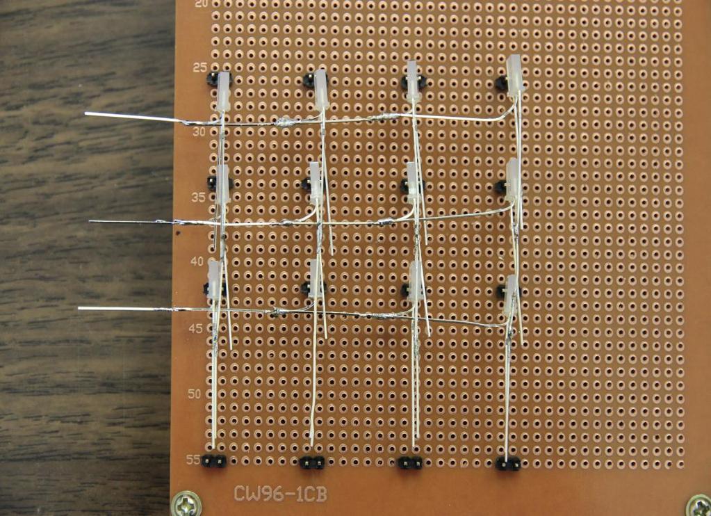 Figure 2: The soldering of the LED pins (middle to middle outers to outers) 5.