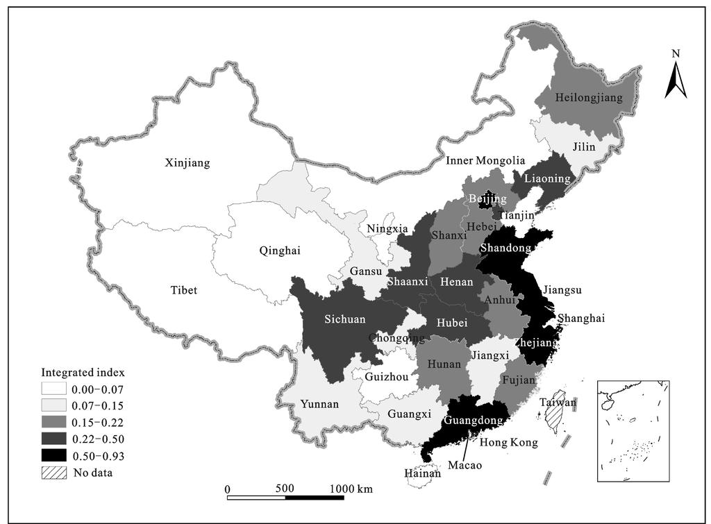 WANG Bei et al. Spatial Disparity and Efficiency of Science and Technology Resources in China 733 high efficiency of resources allocation.