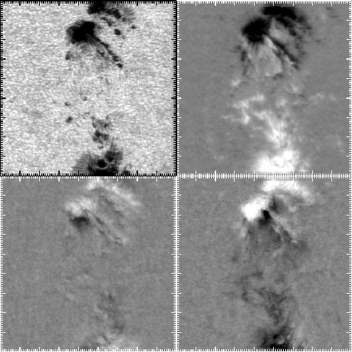 Example: picture of an active region in intensity and polarisation IntensityI image (what you would see with your eye or a CCD) same scene, now the U degree of