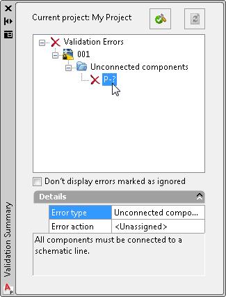 Design a P&ID Drawing 41 2 In the Validation Summary window, click the Unconnected Components error node.