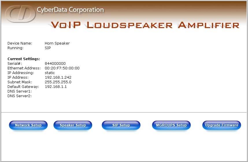 18 Installing the VoIP Paging Amplifier Configure the Paging Amplifier Parameters Figure 2-11. Home Page VOIP PAGING AMPLIFER 3.