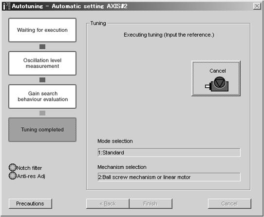 5.4 Advanced Autotuning by Reference (Fn202) 9. Turn the servo on and then input the reference from the host controller. Click Start tuning. MECHA 10.