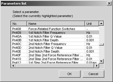 2.5 Parameters (Pn ) 3. Click one of the Set buttons located on the right of the parameter list. The Parameters list box will appear. MECHA 4. Select a parameter to edit, and then click OK.