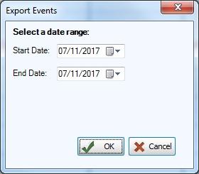 Chapter 2 - Events An Exprt Events dialg bx will pen: Enter the date range fr the exprt by entering dates in Start Date and End Date. The Save As screen will pen.