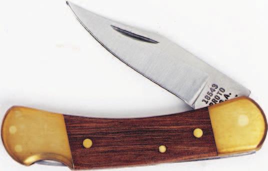 Wide handle design for added comfort. 8575 5 5 8".56 LOCKBACK KNIFE WITH LEATHER SHEATH 400 grade stainless steel blade.