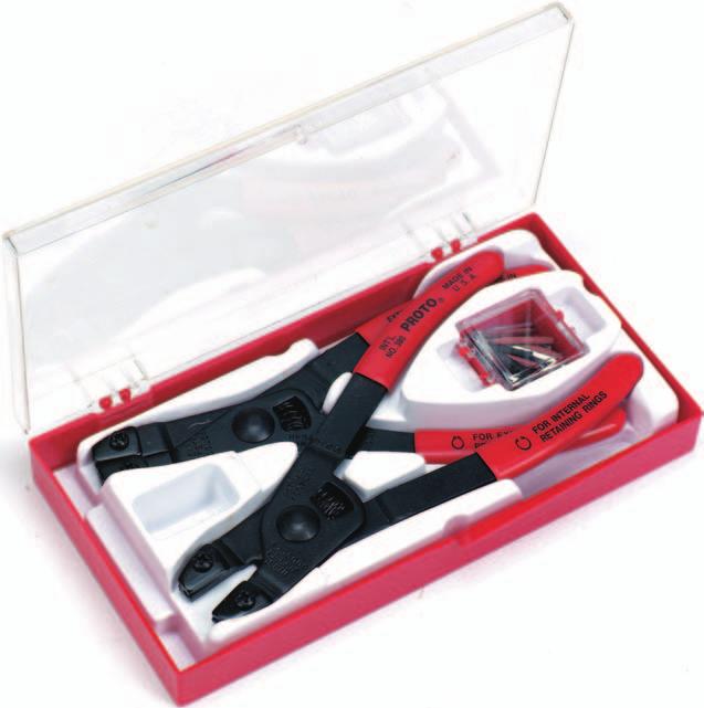 RETAINING RING PLIERS SET NO. 380 RETAINING RING PLIERS SET WITH REPLACEABLE TIPS Includes one internal and one external plier. Covers Ring Range: External 4"-2". Internal 3 8"-2".