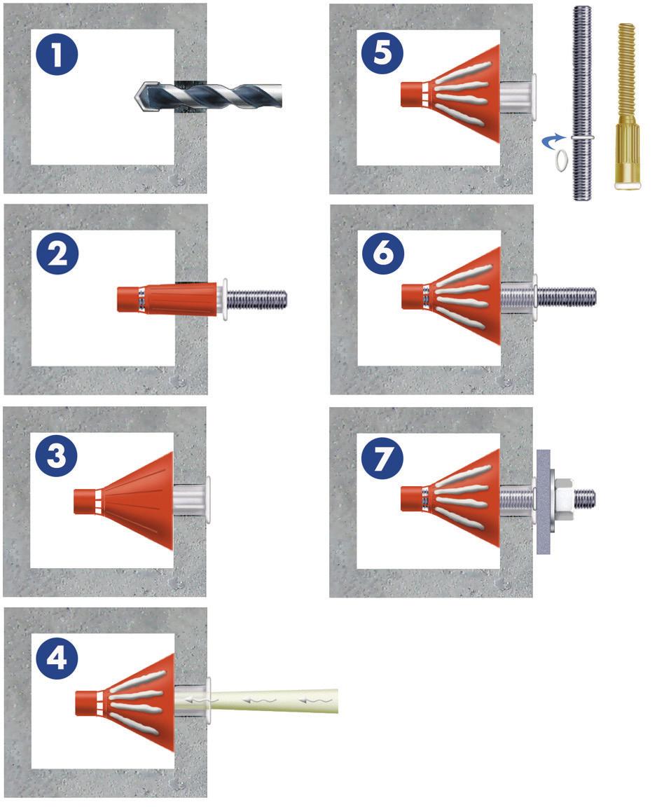 of adhesive into umbrella (7 to 8 pumps using manual dispenser) to completely fill umbrella. 5. 3/8 rod uses a centering ring (supplied with inserts) to keep rod perpendicular to the wall. 6.