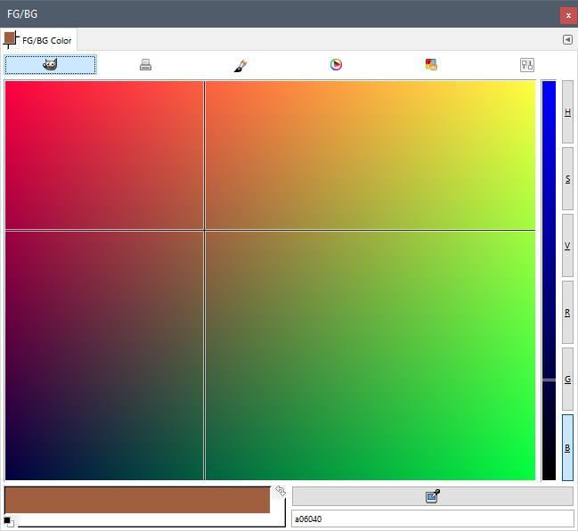 GIMP Color Window Reworked in V 2.8 You can set a primary and a secondary color. You can work in RGB or HSV.