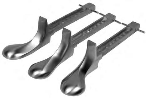 1581 - Set of 3 Cast iron, nickel plated. Right and left pedals 9-3/8 long. Center pedal 9-3/4 long. No horn. No. 1579 - Set of 3 Solid brass. 8-7/8 long.
