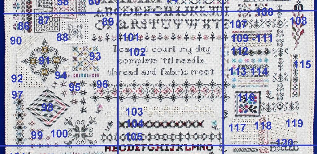'Sublime Stitches' Evenweave Pages 7-9 Patterns 86-120 To help position the patterns correctly on the fabric and to see how they relate to each other look carefully at the embroidery.