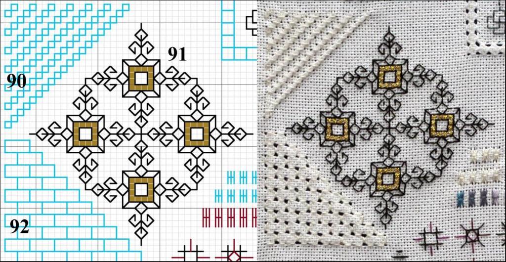 This makes it very easy to work up the diagram, each row diminishing until you get to the last set which is only 2 in the top left corner once the pattern is completed and the work is turned to the
