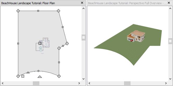 Creating a Terrain Perimeter To tile floor plan view and a camera view, select Window> Tile Vertically. When a 3D view is active, press the I key or the O key to move the camera In or Out.