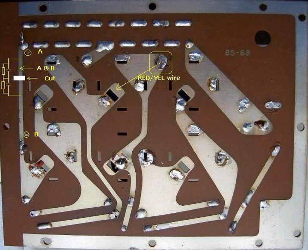 Cut the track for two caps on an extra PCB and move the red/yellow wire.