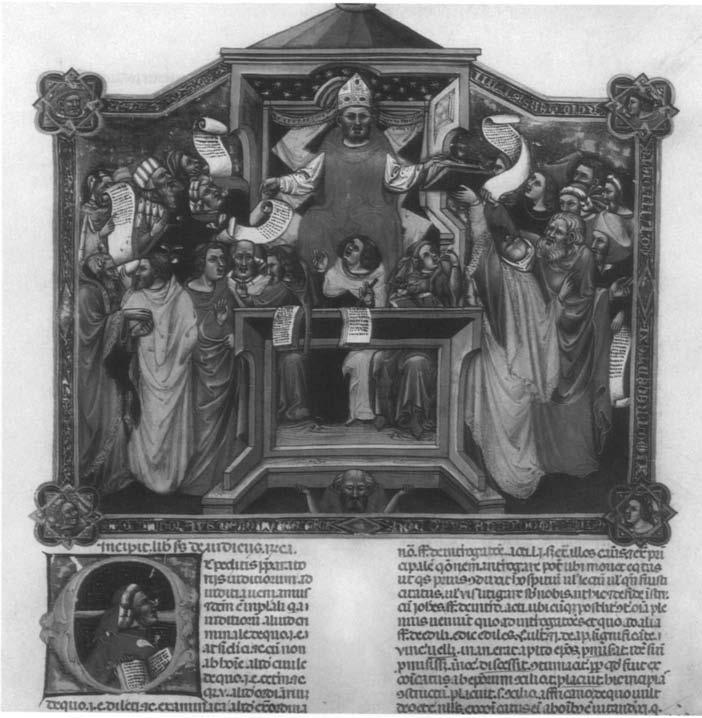 134 àe Veer-Langezaal FIGURE Ip Niccolô di Giacomo da Bologna. Gregory IX Granting an Audience (Lib. II), 1353. Tempera, gold paint, and gold leaf on vellum.