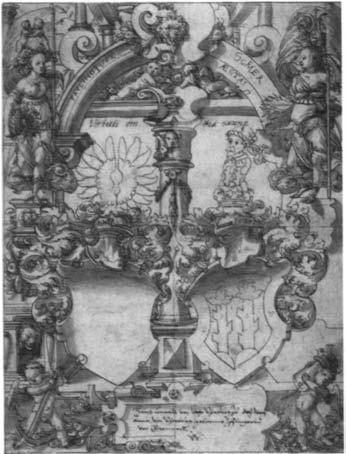 Drawings 155 4i 41- DANIEL LINDTMAYER Swiss, 1552-ca. 1606/07 Design for a Marriage Window with the Seasons Spring and Summer, ca.