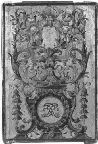 1660 Painted and gilded oak, four panels 213.0 x 88.0 cm (7 ft. x 2 ft. 10 in.); four panels 120.0 x 80.4 cm (3 ft. ii in. x 2 ft. 9 in.); overmantel 51.ox 180.5 cm (i ft- SVzin. x 5 ft. ii*/2 in.